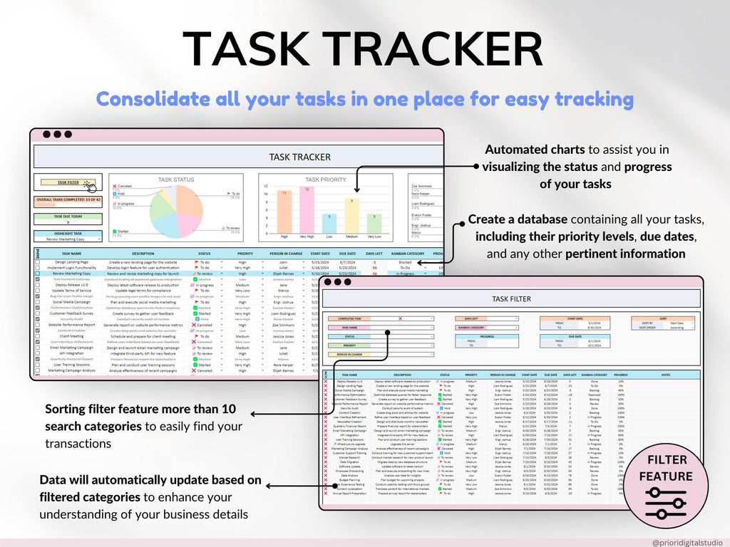 Productivity Planner Bundle Small Business To-Do List Template Task Tracker Project Management Spreadsheet Work Planner Google Sheets Excel