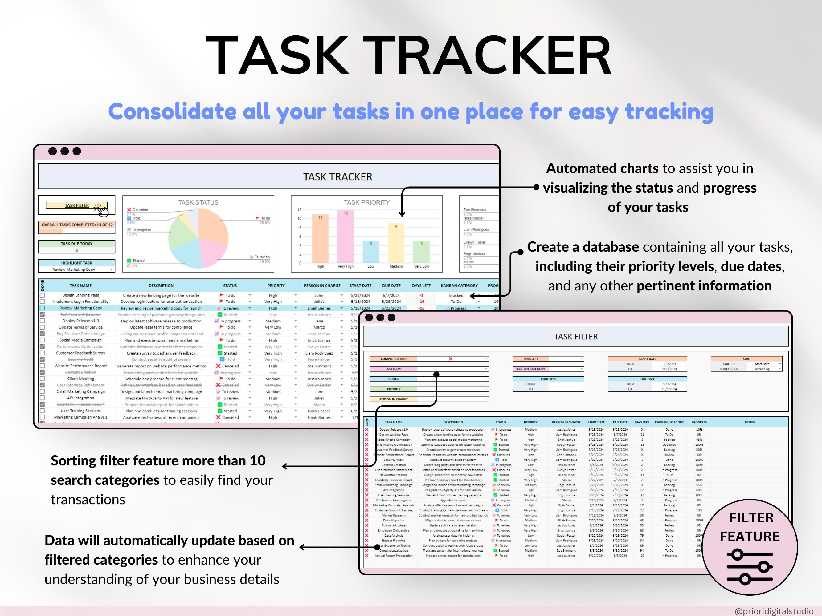 Productivity Planner Bundle Small Business To-Do List Template Task Tracker Project Management Spreadsheet Work Planner Google Sheets Excel