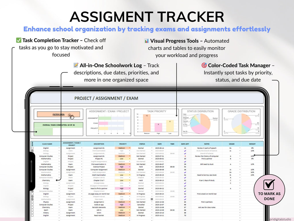 Student Planner Bundle Google Sheets Assignment Tracker Task Organizer Class Schedule Excel Spreadsheet College Academic Budget Planner