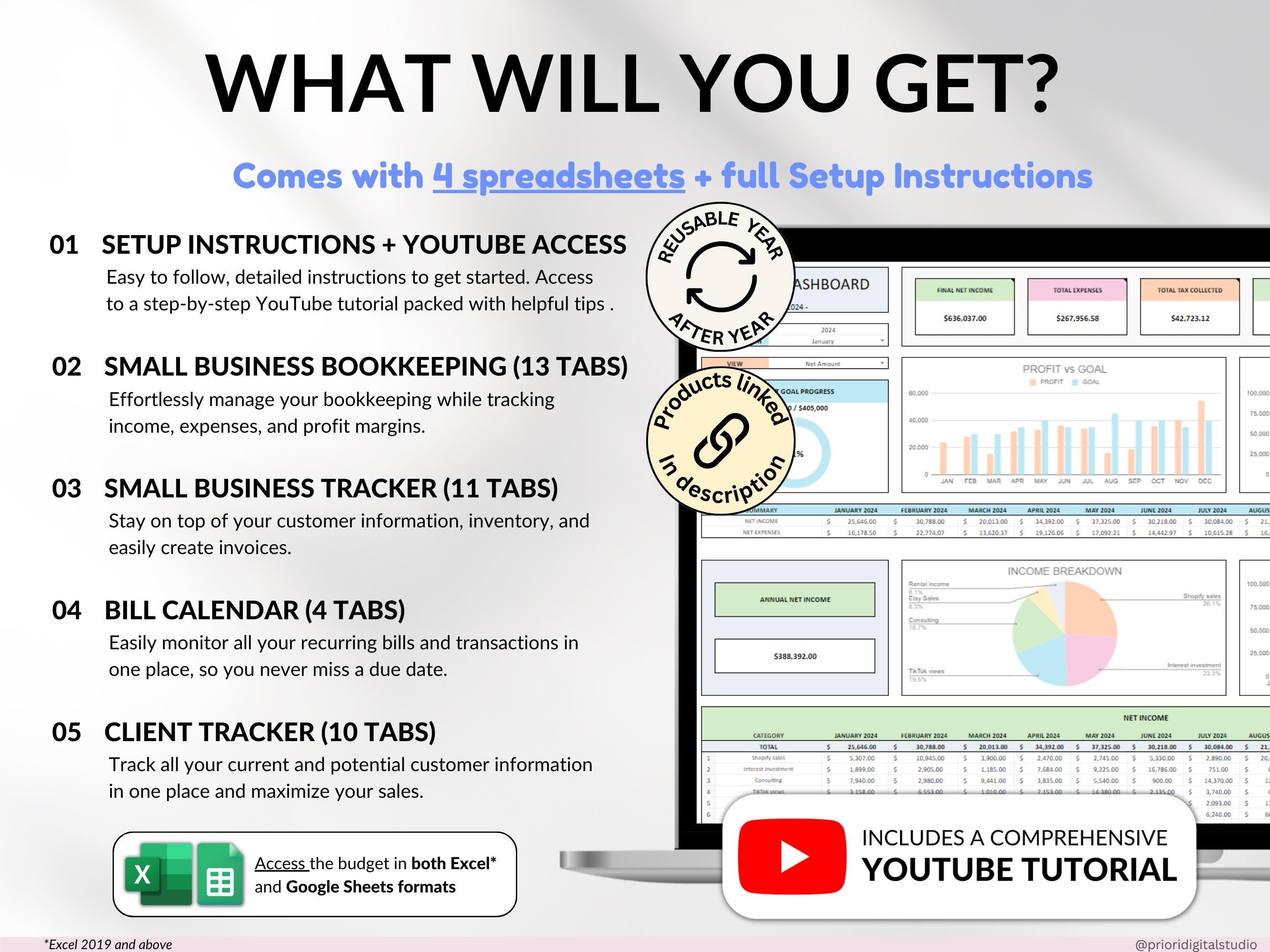 Small Business Spreadsheet Service Business Bookkeeping Client Tracker CRM Payroll Tracker Invoice Tracker Order Tracker Google Sheet Excel