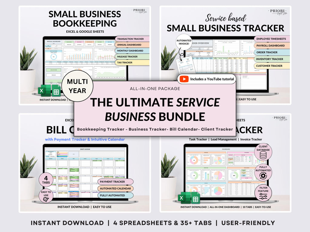 Small Business Spreadsheet Service Business Bookkeeping Client Tracker CRM Payroll Tracker Invoice Tracker Order Tracker Google Sheet Excel