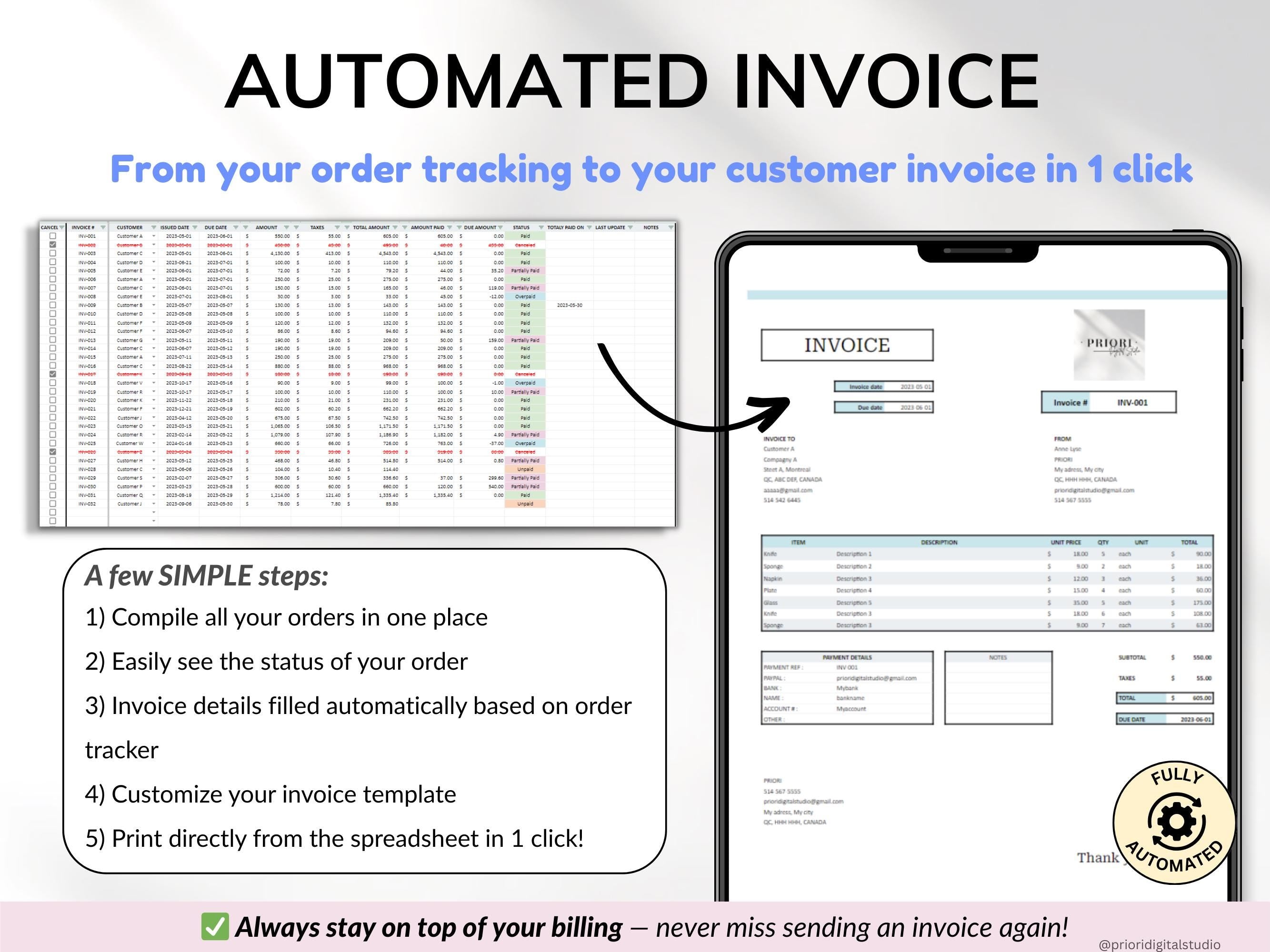 Small Business Spreadsheet Service Business Bookkeeping Client Tracker CRM Payroll Tracker Invoice Tracker Order Tracker Google Sheet Excel